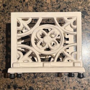Metal Ornate Cast Iron White Napkin Holder or Letter Holder